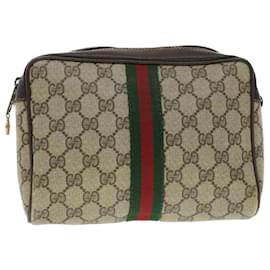 Gucci-GUCCI GG Toile Web Sherry Line Pochette Beige Rouge 98 72 014 3553 Auth bs8039-Rouge,Beige