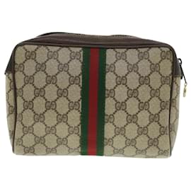 Gucci-GUCCI GG Toile Web Sherry Line Pochette Beige Rouge 98 72 014 3553 Auth bs8039-Rouge,Beige