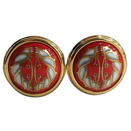 Boucles d'oreilles Hermès en émail rouge et doré Rouge Doré
