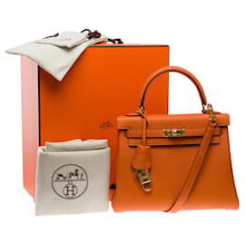 Hermès-Sac HERMES Kelly 25 en Cuir Orange - 101303-Orange