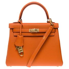 Hermès-Hermes Kelly Tasche 25 aus orangefarbenem Leder - 101303-Orange