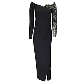 Prabal Gurung-Prabal Gurung Black Lace Detail Long Sleeved Viscose Maxi Dress-Black