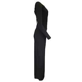 Prabal Gurung-Prabal Gurung Black Lace Detail Long Sleeved Viscose Maxi Dress-Black