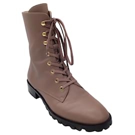 Stuart Weitzman-Stuart Weitzman Taupe Lace-Up Leather Boots-Beige
