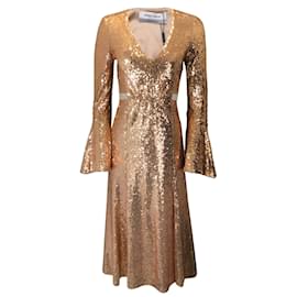Prabal Gurung-Prabal Gurung Gold Sequin Embellished Midi Dress-Golden
