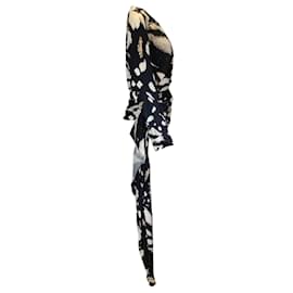 Prabal Gurung-Prabal Gurung Black / White Printed Sash Detail Long Sleeved Viscose Blouse-Black