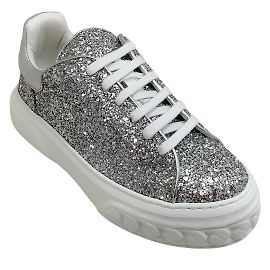 Casadei SIlver Glitter Off Road Stargate Sneakers Silvery