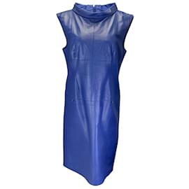 Autre Marque-Worth Royal Blue Sleeveless Leather Midi Dress-Blue