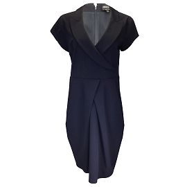 Abito in lana con scollo a V foderato in seta a maniche corte blu navy Giorgio Armani Blu