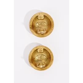 Chanel-Chanel Smooth Round Logo Earrings Gold Gold Plated-Golden