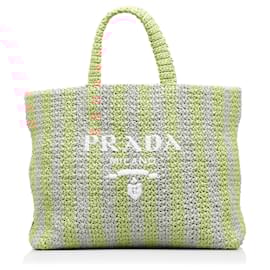 Prada-Prada Brown Large Raffia Logo Tote-Brown,Pink,Beige