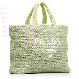 Prada-Prada Brown Large Raffia Logo Tote-Brown,Pink,Beige