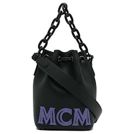 MCM-MCM Black Mini Leather Bucket Bag-Black