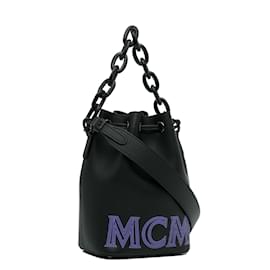 MCM-MCM Black Mini Leather Bucket Bag-Black