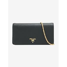 Prada-Black leather wallet on chain with gold-toned detailing-Black