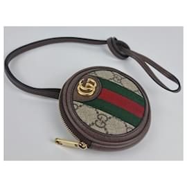Gucci-Gucci Ophidia round shoulder coin purse.-Light brown,Dark brown
