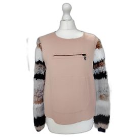 Opening Ceremony Beige Pullover mit mehrfarbigem Fellärmel Mehrfarben Beige