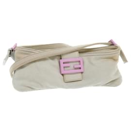 Fendi-FENDI Mamma Baguette Shoulder Bag cotton Beige Pink Auth bs7965-Pink,Beige