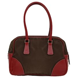 Prada-PRADA Shoulder Bag Canvas Leather Brown Red Auth am4966-Brown,Red