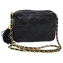 Chanel-CHANEL Matelasse Chain Shoulder Bag Lamb Skin Black CC Auth bs7839-Black