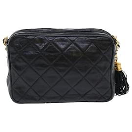 Chanel-CHANEL Matelasse Chain Shoulder Bag Lamb Skin Black CC Auth bs7839-Black