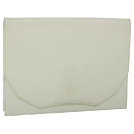 Saint Laurent-SAINT LAURENT Clutch Bag Leather White Auth ep1580-White