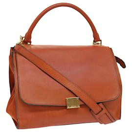 Céline-CELINE Shoulder Bag Leather 2way Orange Auth bs7869-Orange