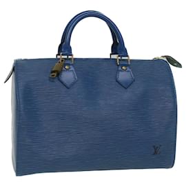 Louis Vuitton-Louis Vuitton Epi Speedy 30 Bolsa de Mão Azul Toledo M43005 Autenticação de LV 52841-Outro