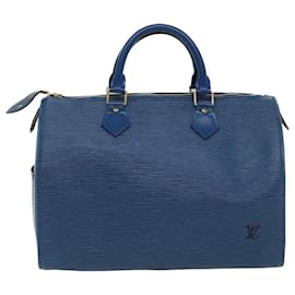 Louis Vuitton-Louis Vuitton Epi Speedy 30 Bolsa de Mão Azul Toledo M43005 Autenticação de LV 52841-Outro