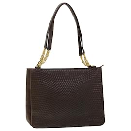 Bally-BALLY Quilted Shoulder Bag Leather Brown Auth bs8157-Brown