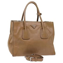 Prada-PRADA Hand Bag Leather 2way Brown Auth bs7831-Brown