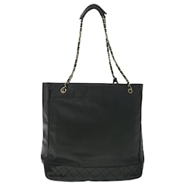 Chanel-Bolsa de ombro com corrente CHANEL PVC couro preto CC Auth bs8052-Preto