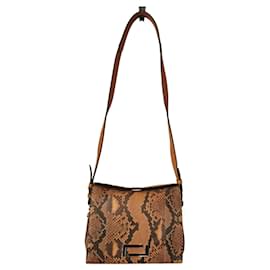 Bolsa Lancel Pia MM em couro python e couro marrom camelo Marrom Impressão em python Castanho claro Gold hardware Camelo