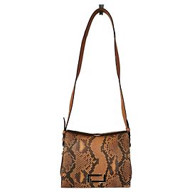 Sac Pia MM Lancel en cuir python et cuir grainé camel Marron Imprimé python Marron clair Bijouterie dorée Camel