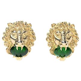 GUCCI Orecchini a clip con testa di leone e cabochon verde D'oro Verde
