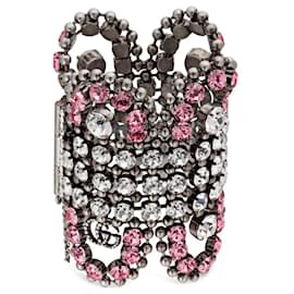 Gucci-GUCCI Manschettenarmband mit rosa Kristallen-Pink,Weiß