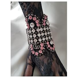 Gucci-Bracelet manchette GUCCI avec cristaux roses-Rose,Blanc