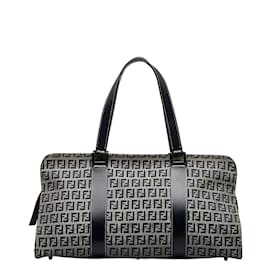 Fendi-Fendi Zucchino Canvas Boston Bolsa Bolsa de lona 8.3163090012E10 em boa condição-Preto