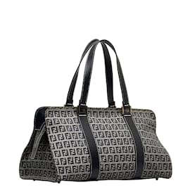 Fendi-Fendi Zucchino Canvas Boston Bolsa Bolsa de lona 8.3163090012E10 em boa condição-Preto