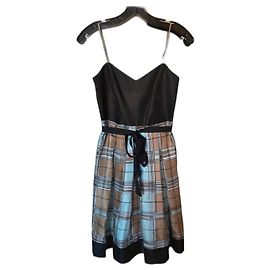 BCBG Max Azria Seidenkleid Schwarz Blau Hellbraun Hellblau Türkis