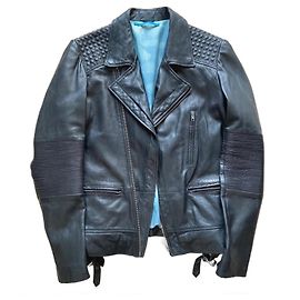 IKKS Perfecto Leather Jacket, Size L. Black