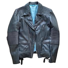 Ikks-IKKS Perfecto Leather Jacket, Size L.-Black