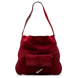 Burberry-Burberry Red Suede Leather Shoulder Bag-Red