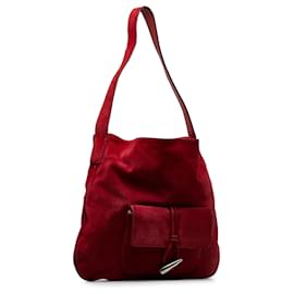 Burberry-Burberry Red Suede Leather Shoulder Bag-Red
