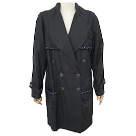 Chanel-MANTEAU CHANEL TRENCH TWEED P48056V35925 40 M COTON NOIR JACKET COAT-Noir