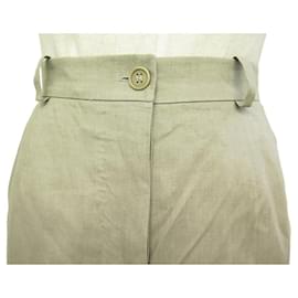 Hermès-HERMES LONG STRAIGHT LINEN SKIRT 34 XS KHAKI STRAIGHT LONG BUTTON SKIRT-Khaki