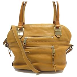 Chloé-SAC A MAIN CHLOE ANGIE EN CUIR CAMEL BANDOULIERE STRAP LEATHER TOTE BAG-Camel