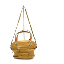Chloé-SAC A MAIN CHLOE ANGIE EN CUIR CAMEL BANDOULIERE STRAP LEATHER TOTE BAG-Camel