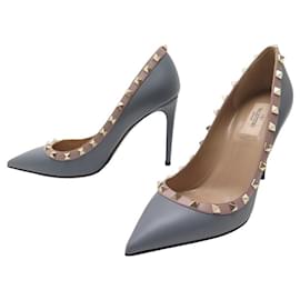 Valentino-NEW VALENTINO ROCKSTUD SHOES 0572 Shoes 39.5 ITEM 40.5 LEATHER SHOES-Grey
