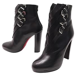 Christian Louboutin-CHRISTIAN LOUBOUTIN SHOES TROOP ANKLE BOOTS 120 SHINY 3120809 39 cuir-Black